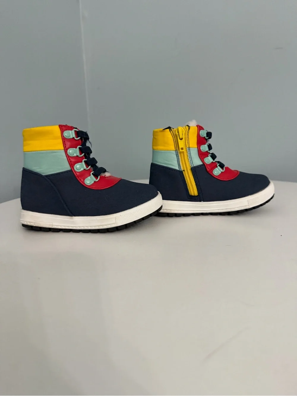 Children's Navy and Red Boots with Yellow Accents